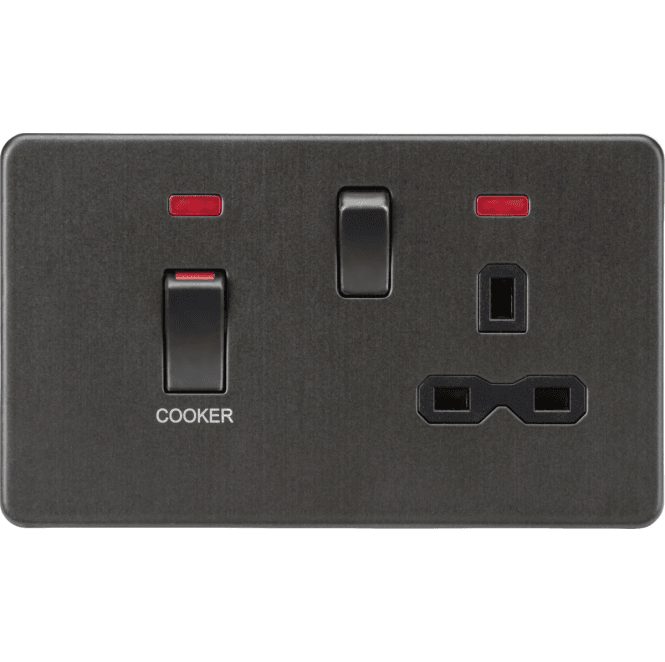 Knightsbridge Switches and Sockets SFR83MNSB Screwless 45A DP Switch with Neon and 13A Switched Socket in Smoked Bronze