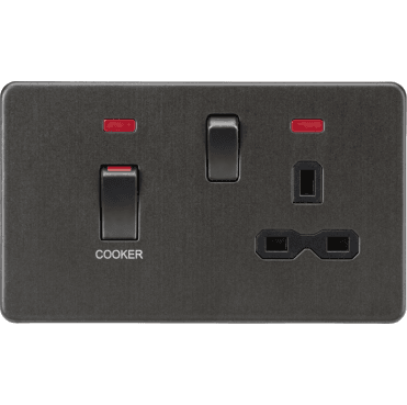 SFR83MNSB Screwless 45A DP Switch with Neon and 13A Switched Socket in Smoked Bronze