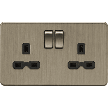 SFR9000AB Screwless Double Switched Socket in Antique Brass