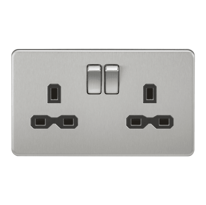 Knightsbridge Switches and Sockets SFR9000BC Screwless Double Switched Socket with Black Insert in Brushed Chrome
