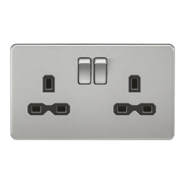 SFR9000BC Screwless Double Switched Socket with Black Insert in Brushed Chrome