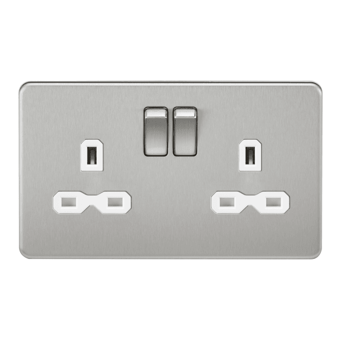 Knightsbridge Switches and Sockets SFR9000BCW Screwless Double Switched Socket with White Insert in Brushed Chrome