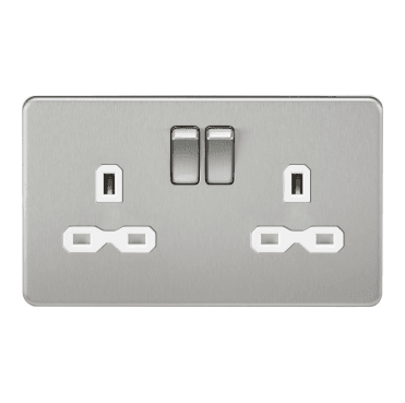 SFR9000BCW Screwless Double Switched Socket with White Insert in Brushed Chrome