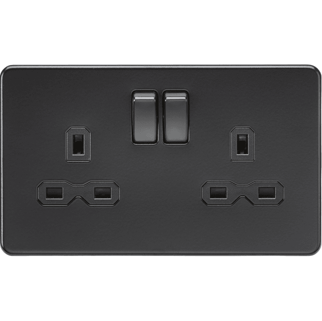 Knightsbridge Switches and Sockets SFR9000MBB Screwless Double Switched Socket in Matt Black