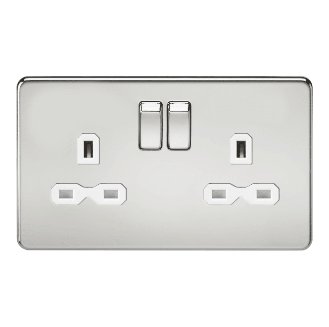 Knightsbridge Switches and Sockets SFR9000PCW Screwless Double Switched Socket with White Insert in Polished Chrome