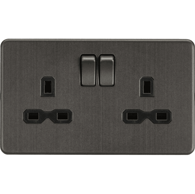 Knightsbridge Switches and Sockets SFR9000SB Screwless Double Switched Socket in Smoked Bronze