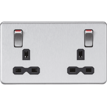 SFR9001BC Screwless Double Switched Socket with Outboard Rockers with Red Flash in Brushed Chrome