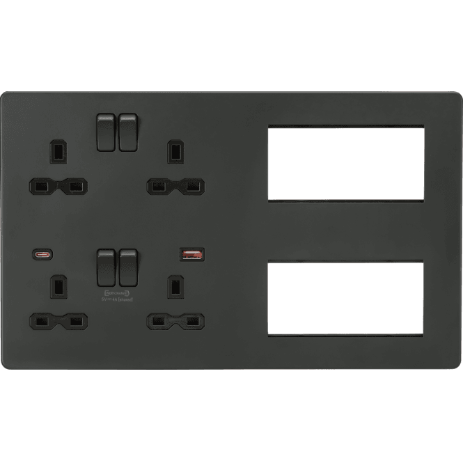 Knightsbridge Switches and Sockets SFR998AT Screwless Multimedia Combination Plate and Dual USB Ports A+C (12V DC 1.5A MAX 18W) in Anthracite