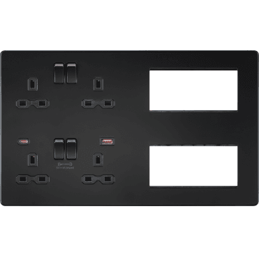 SFR998MBB Screwless Multimedia Combination Plate and Dual USB Ports A+C (12V DC 1.5A MAX 18W) in Matt Black