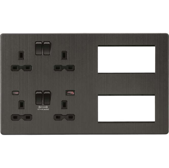 Knightsbridge Switches and Sockets SFR998SB Screwless Multimedia Combination Plate and Dual USB Ports A+C (12V DC 1.5A MAX 18W) in Smoked Bronze