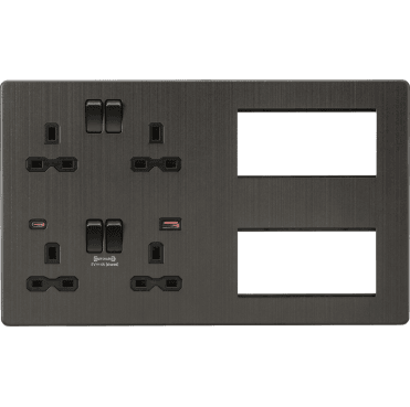 SFR998SB Screwless Multimedia Combination Plate and Dual USB Ports A+C (12V DC 1.5A MAX 18W) in Smoked Bronze