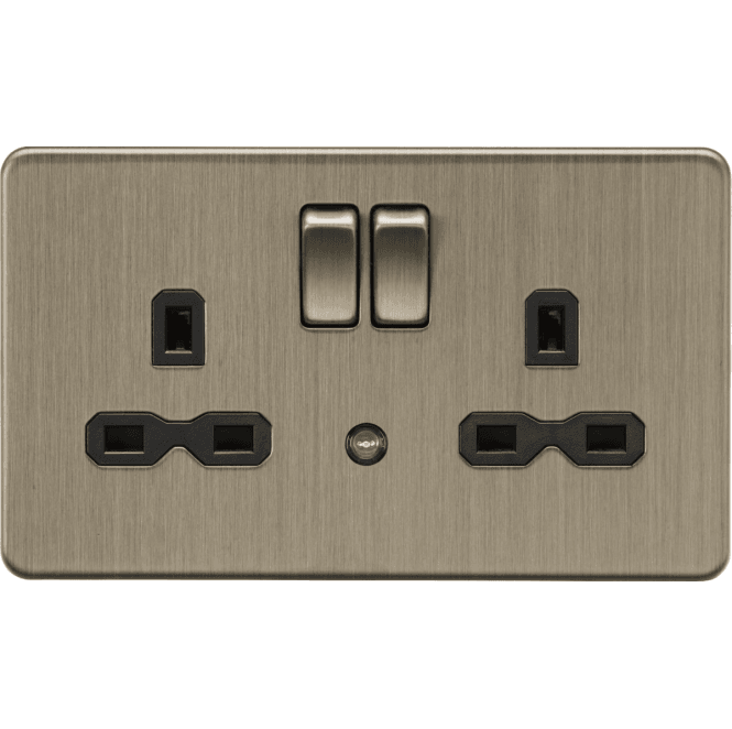 Knightsbridge Switches and Sockets SFR9NLAB Screwless Double Switched Socket with Photocell Nightlight Function in Antique Brass