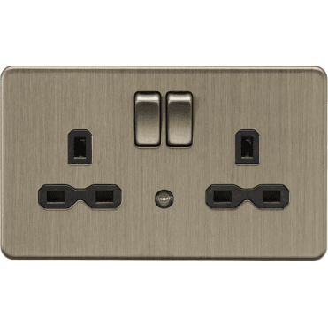 SFR9NLAB Screwless Double Switched Socket with Photocell Nightlight Function in Antique Brass