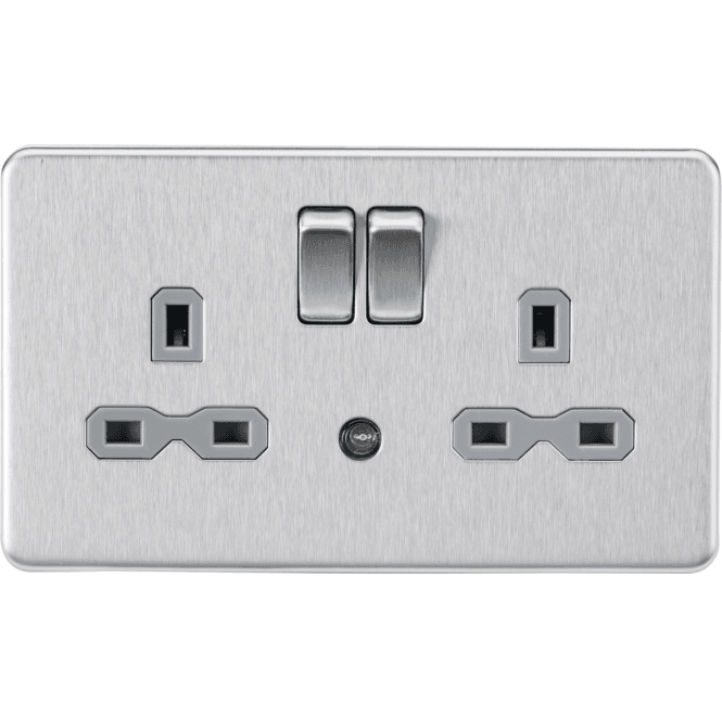 Knightsbridge Switches and Sockets SFR9NLBCG Screwless Double Switched Socket with Grey Inserts and Photocell Nightlight Function in Brushed Chrome