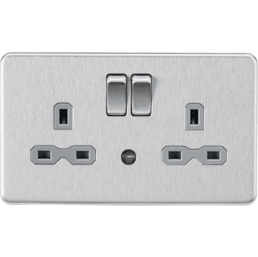 SFR9NLBCG Screwless Double Switched Socket with Grey Inserts and Photocell Nightlight Function in Brushed Chrome