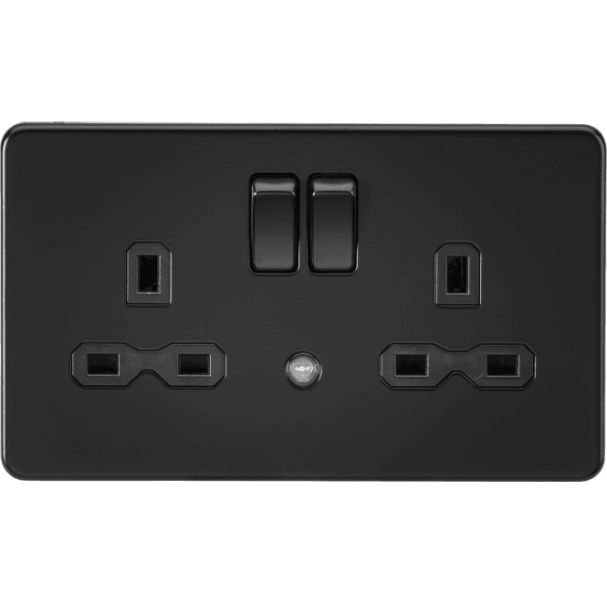 Knightsbridge Switches and Sockets SFR9NLMBB Screwless Double Switched Socket with Photocell Nightlight Function in Matt Black