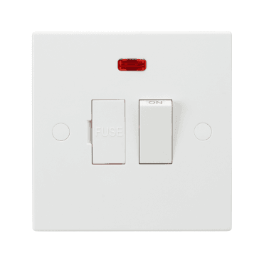 SN6300N Square Edged 13A Switched Fused Spur with Neon in White
