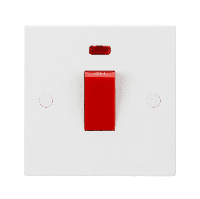 Knightsbridge Switches and Sockets SN8331N Square Edged 45A 1G DP Switch with Neon in White