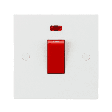 SN8331N Square Edged 45A 1G DP Switch with Neon in White