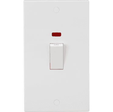 SN83332NW Square Edged 45A 2G Switch with Neon with a White Rocker in White