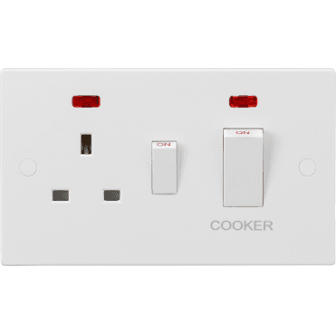 SN8333NW Square Edged 45A DP Cooker Switch with Neon and 13A Switched Socket in White