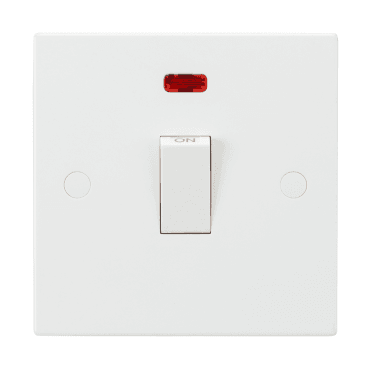 SN8341N Square Edged 20A 1G DP Switch with Neon in White