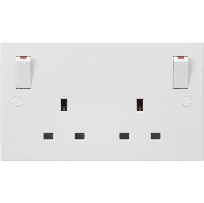 Knightsbridge Switches and Sockets SN9001 Square Edged Double Switched Socket with Outboard Rockers with Red Flash in White