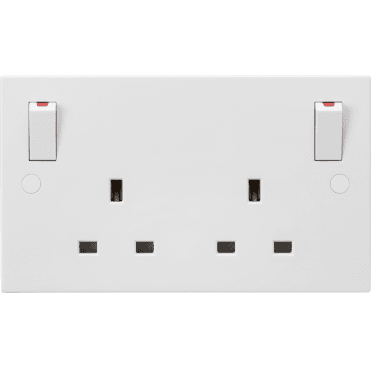 SN9001 Square Edged Double Switched Socket with Outboard Rockers with Red Flash in White