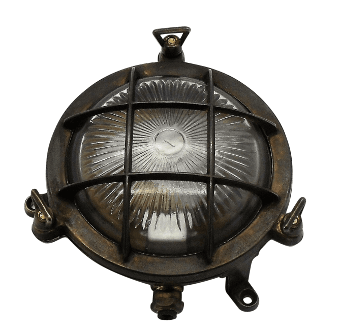 Lampfix Navigator 09004 Outdoor IP44 1 Light Mini Porthole Bulkhead Light in an Antique Brass Finish