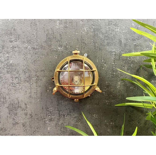 Lampfix Navigator 09006 Outdoor IP44 1 Light Mini Porthole Bulkhead Light in a Raw Brass Finish