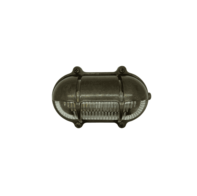 Lampfix Navigator 09007 Outdoor IP64 1 Light Decorative Eyelid Bulkhead Light in an Antique Brass Finish
