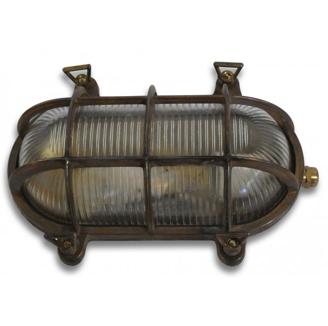 Lampfix Navigator 09009 Outdoor IP64 1 Light Large Standard Bulkhead Light in an Antique Brass Finish