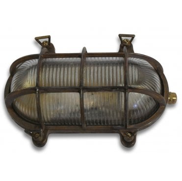Navigator 09009 Outdoor IP64 1 Light Large Standard Bulkhead Light in an Antique Brass Finish
