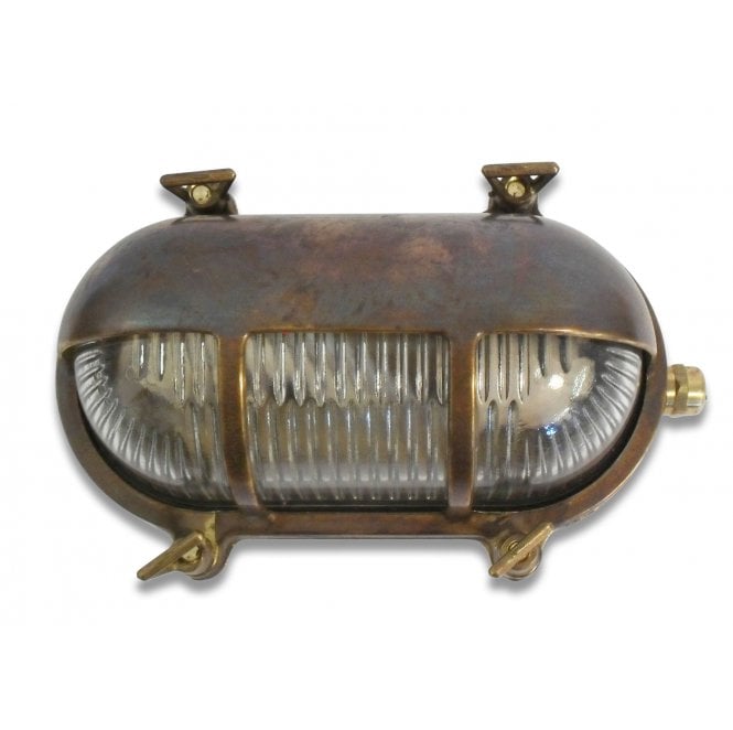 Lampfix Navigator 09010 Outdoor IP64 1 Light Eyelid Bulkhead Light in an Antique Brass Finish