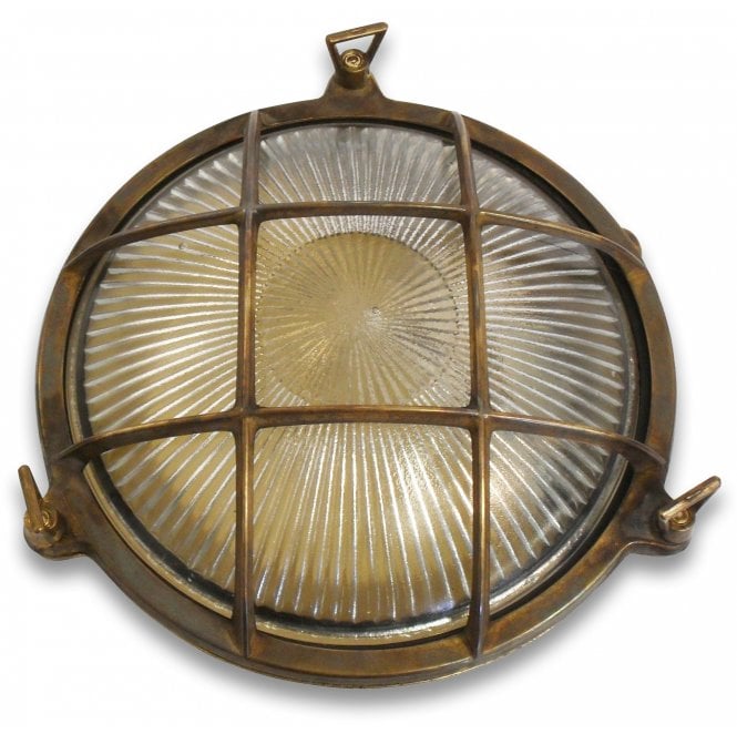 Lampfix Navigator 09011 Outdoor IP64 1 Light Large Porthole Bulkhead Light in an Antique Brass Finish