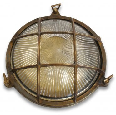 Navigator 09011 Outdoor IP64 1 Light Large Porthole Bulkhead Light in an Antique Brass Finish