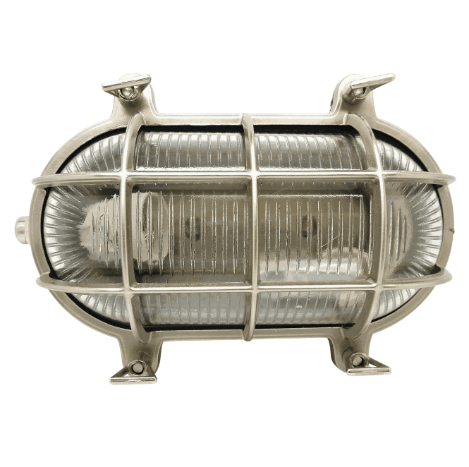 Lampfix Navigator 09012 Outdoor IP64 1 Light Large Standard Bulkhead Light in a Satin Nickel Finish