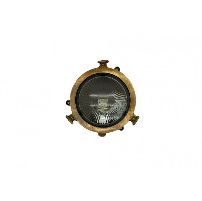 Lampfix Navigator 09077 Outdoor IP64 1 Light Plain Mini Porthole Bulkhead Light in an Antique Brass Finish