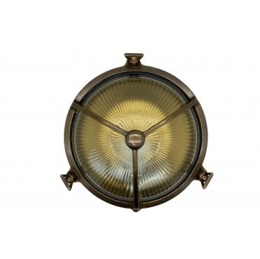 Navigator 09078 Outdoor IP64 1 Light Trident Porthole Bulkhead Light in an Antique Brass Finish