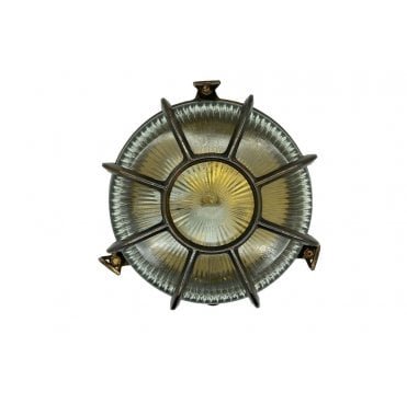 Navigator 09079 Outdoor IP64 1 Light Extra Large Radial Porthole Bulkhead Light in an Antique Brass Finish