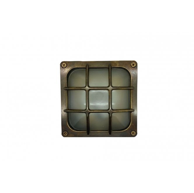 Lampfix Navigator 09080 Outdoor IP64 1 Light Square Bulkhead Light in an Antique Brass Finish