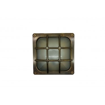 Navigator 09080 Outdoor IP64 1 Light Square Bulkhead Light in an Antique Brass Finish