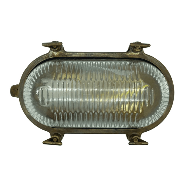 Lampfix Navigator 09106 Outdoor IP64 1 Light Small Standard Plain Bulkhead Light in an Antique Brass Finish