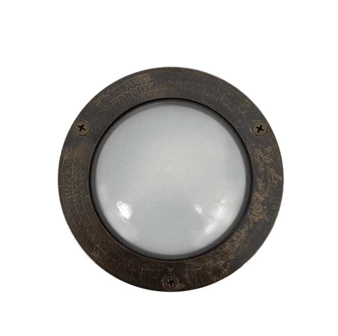 Lampfix Navigator 09114 Outdoor IP64 1 Light Compact Mini Circular Plain Bulkhead in an Antique Brass Finish