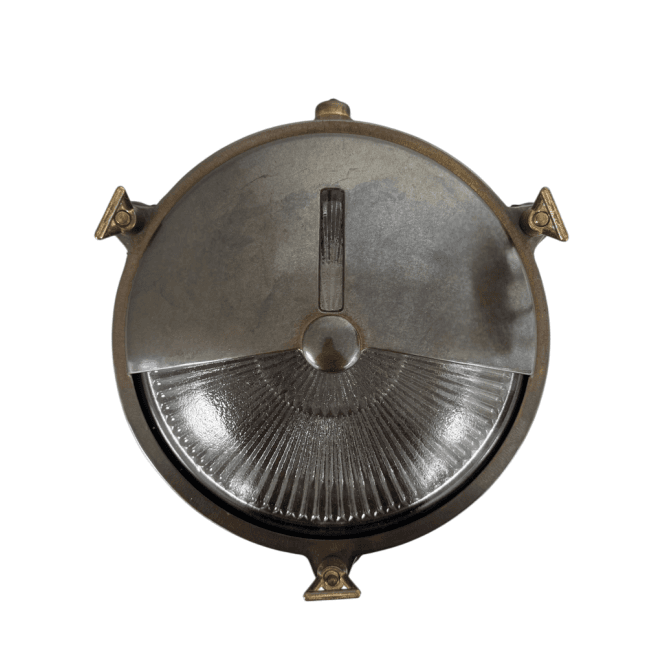 Lampfix Navigator 09118 Outdoor IP64 1 Light Eyelid Porthole Bulkhead in an Antique Brass Finish