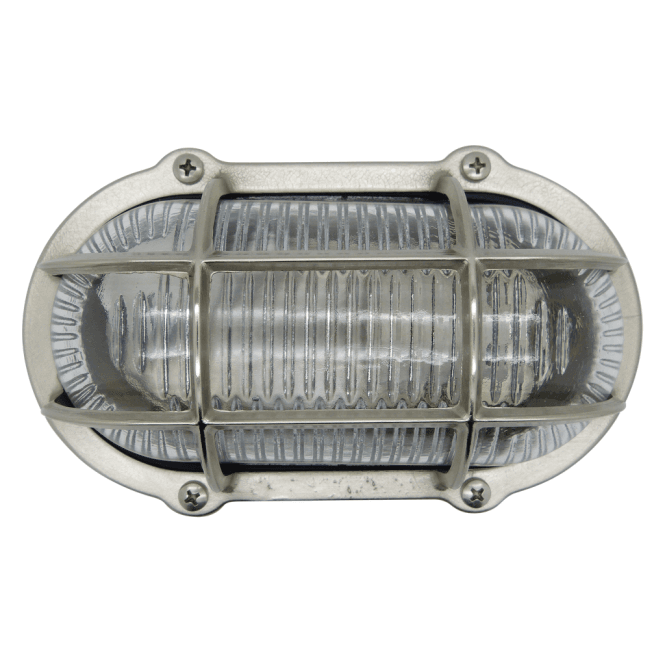Lampfix Navigator 09303 Outdoor IP64 1 Light Commercial Slimline Bulkhead Line in a Satin Nickel Finish