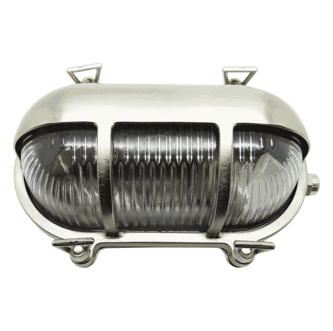 Lampfix Navigator 09306 Outdoor IP64 1 Light Eyelid Bulkhead Light in a Satin Nickel Finish