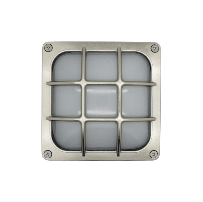Lampfix Navigator 09312 Outdoor IP64 1 Light Square Bulkhead Light in a Satin Nickel Finish