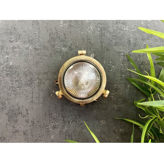 Lampfix Navigator 09610 Outdoor IP44 1 Light Plain Mini Porthole Bulkhead Light in a Raw Brass Finish