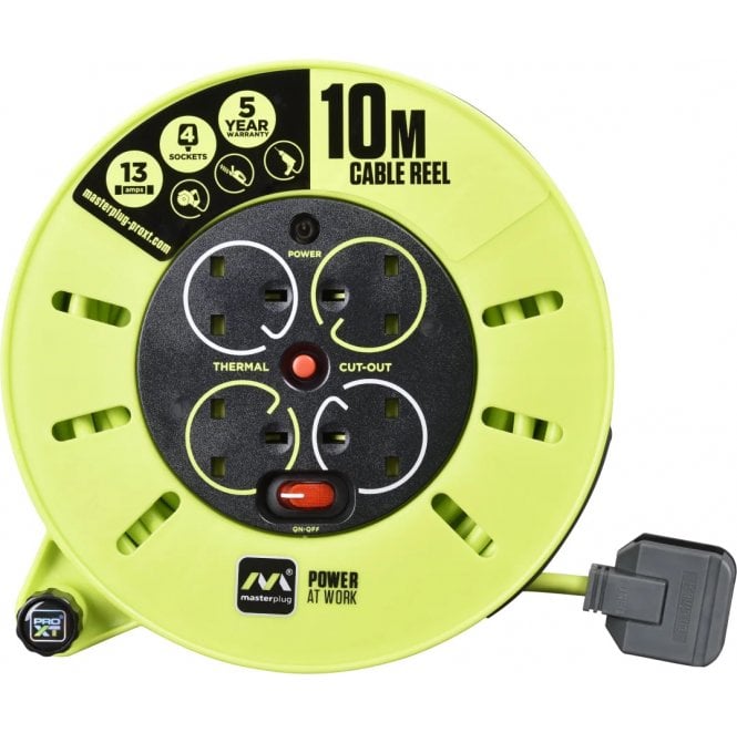Masterplug CMU10134SL 10m Cassettee Reel with 4 Sockets, Switch and LED Light